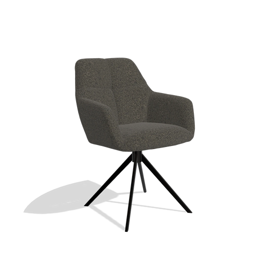 Chaise de salle à manger Terano 6565 en tissu Ascot Mouse (chocolat), pied pivotant en noir, vue de trois-quarts