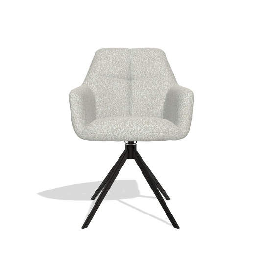 Chaise de salle à manger Terano 6565 en tissu Ascot Pearl (gris clair), pied pivotant en noir, vue de face