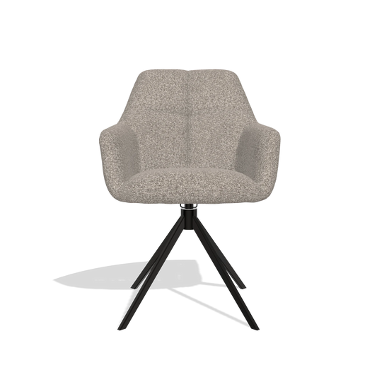 Chaise de salle à manger Terano 6565 en tissu Ascot Toffee (gris), pied pivotant en noir, vue de face