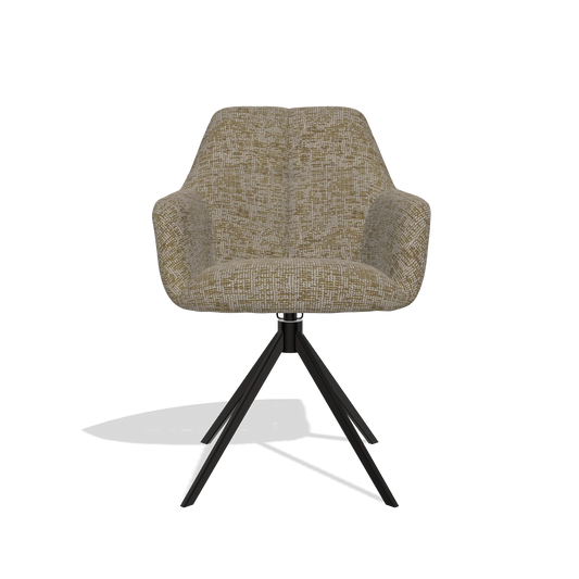 Chaise de salle à manger Terano 6565 en tissu Be Fine 25 (taupe), pied pivotant en noir, vue de face