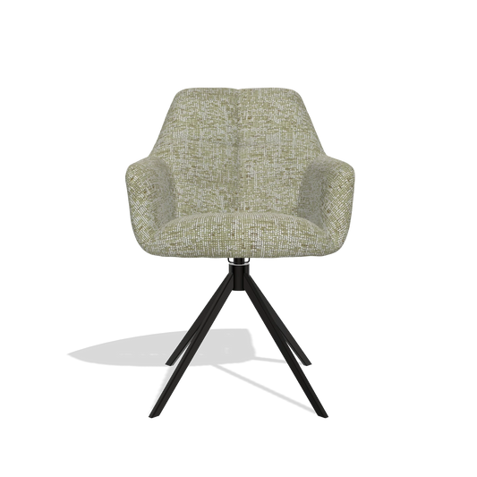 Chaise de salle à manger Terano 6565 en tissu Be Fine 429 (vert sauge), pied pivotant en noir, vue de face
