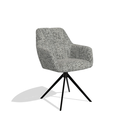 Chaise de salle à manger Terano 6565 en tissu Be Fine 45 (taupe), pied pivotant en noir, vue de trois-quarts