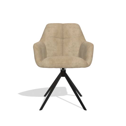 Chaise de salle à manger Terano 6565 en tissu Bull 10 (grège), pied pivotant en noir, vue de face