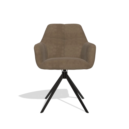 Chaise de salle à manger Terano 6565 en tissu Bull 15 (marron), pied pivotant en noir, vue de face