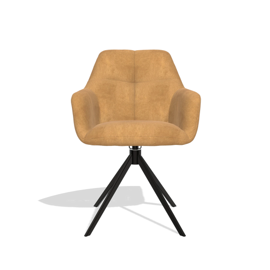 Chaise de salle à manger Terano 6565 en tissu Bull 16 (ocre), pied pivotant en noir, vue de face