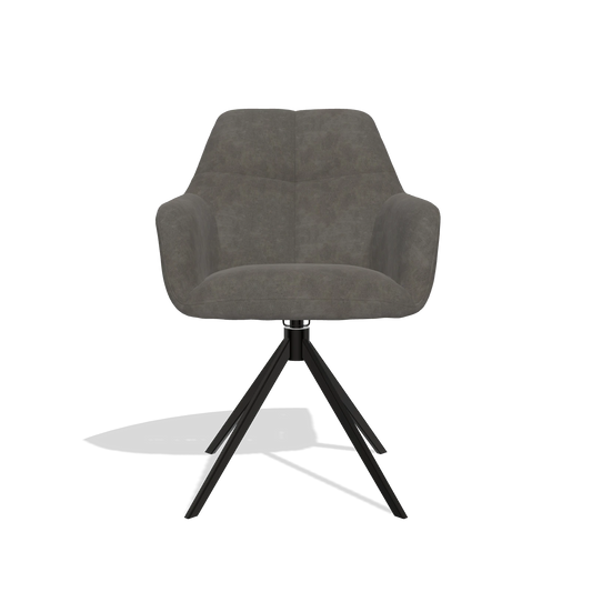 Chaise de salle à manger Terano 6565 en tissu Bull 18 (gris foncé), pied pivotant en noir, vue de face