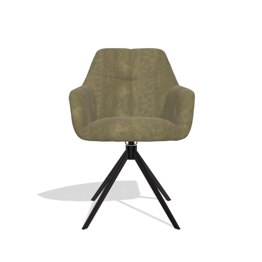 Chaise de salle à manger Terano 6565 en tissu Bull 59 (olive), pied pivotant en noir, vue de face