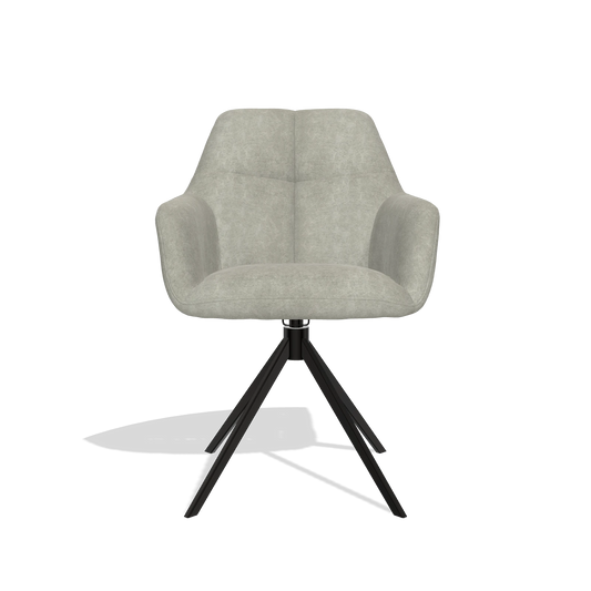 Chaise de salle à manger Terano 6565 en tissu Bull 65 (grège), pied pivotant en noir, vue de face