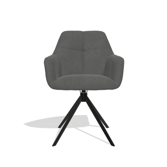Chaise de salle à manger Terano 6565 en tissu Bull 67 (gris foncé), pied pivotant en noir, vue de face