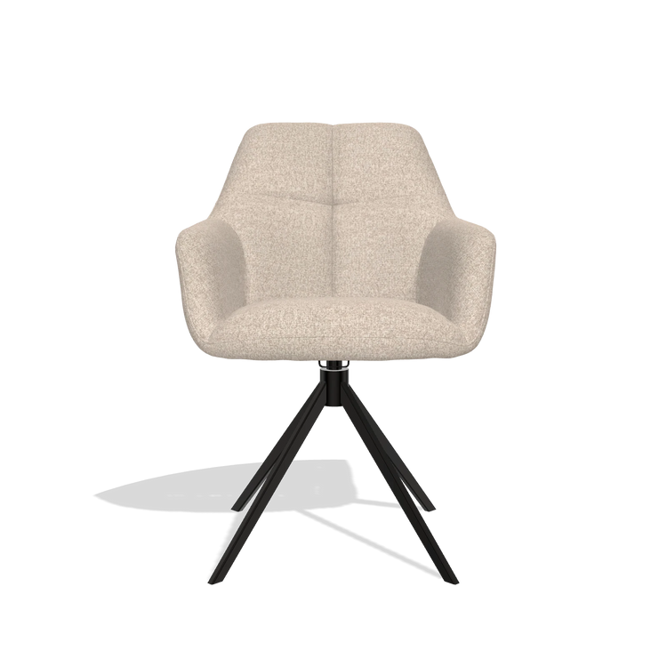 Dining Chair Terano 6565 in Cayenne 102 fabric (sand), black swivel base, front view