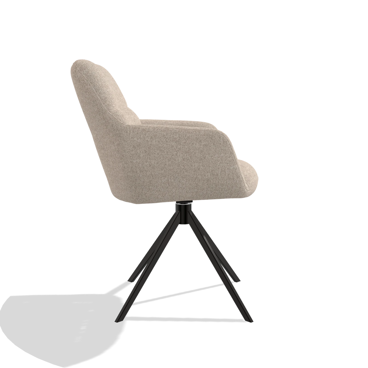 Dining Chair Terano 6565 in Cayenne 102 fabric (sand), black swivel base, side view
