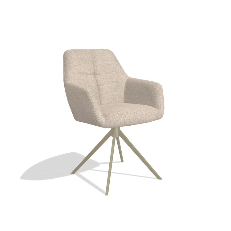 Dining Chair Terano 6565 in Cayenne 102 fabric (sand), champagne swivel base, angled view