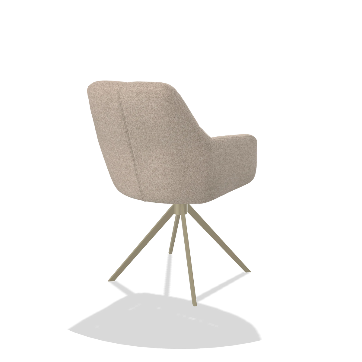 Dining Chair Terano 6565 in Cayenne 102 fabric (sand), champagne swivel base, back angled view