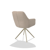 Dining Chair Terano 6565 in Cayenne 102 fabric (sand), champagne swivel base, back angled view