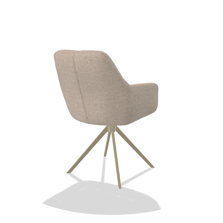 Dining Chair Terano 6565 in Cayenne 102 fabric (sand), champagne swivel base, back angled view