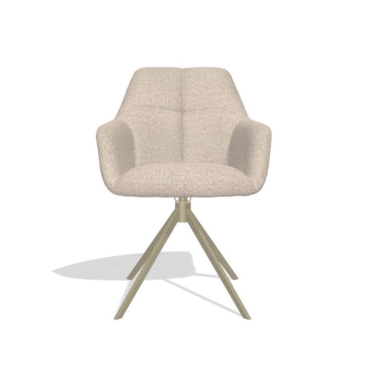Dining Chair Terano 6565 in Cayenne 102 fabric (sand), champagne swivel base, front view