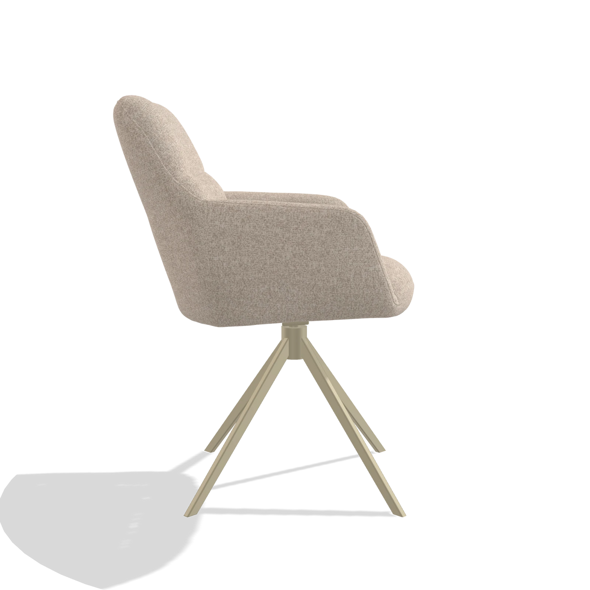 Dining Chair Terano 6565 in Cayenne 102 fabric (sand), champagne swivel base, side view