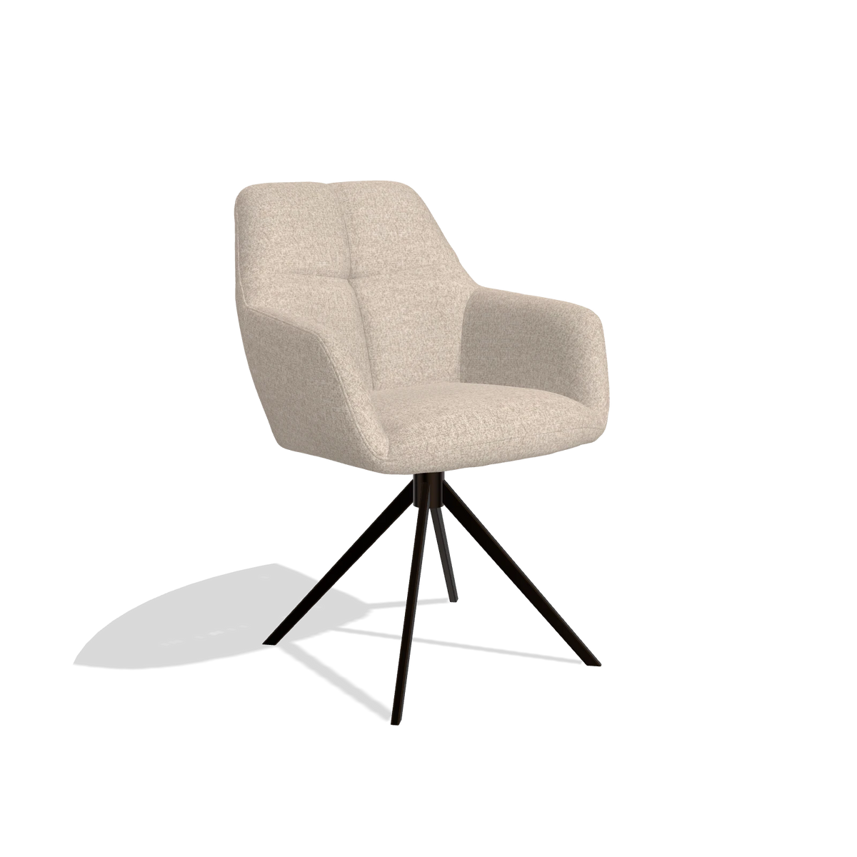 Dining Chair Terano 6565 in Cayenne 102 fabric (sand), espresso swivel base, angled view