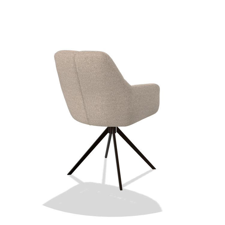 Dining Chair Terano 6565 in Cayenne 102 fabric (sand), espresso swivel base, back angled view