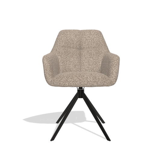 Chaise de salle à manger Terano 6565 en tissu Cayenne 15 (taupe), pied pivotant en noir, vue de face