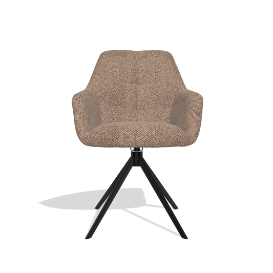 Chaise de salle à manger Terano 6565 en tissu Cayenne 28 (taupe), pied pivotant en noir, vue de face
