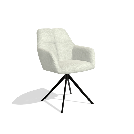 Chaise de salle à manger Terano 6565 en tissu Energy 101 (gris clair), pied pivotant en noir, vue de trois-quarts