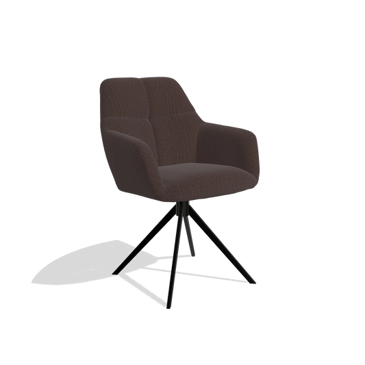 Chaise de salle à manger Terano 6565 en tissu Energy 34 (chocolat), pied pivotant en noir, vue de trois-quarts