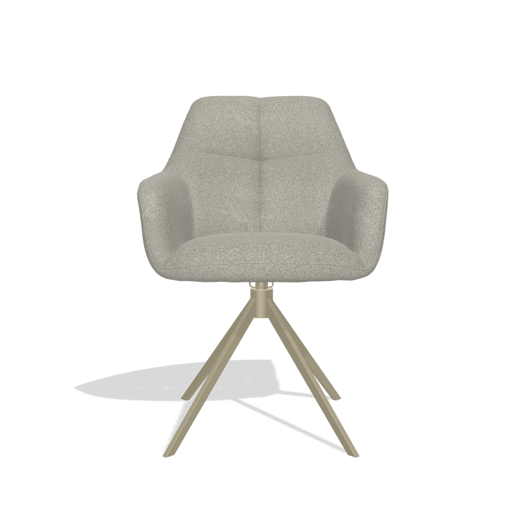 Dining Chair Terano 6565 in Glory 01 fabric (greige), champagne swivel base, front view