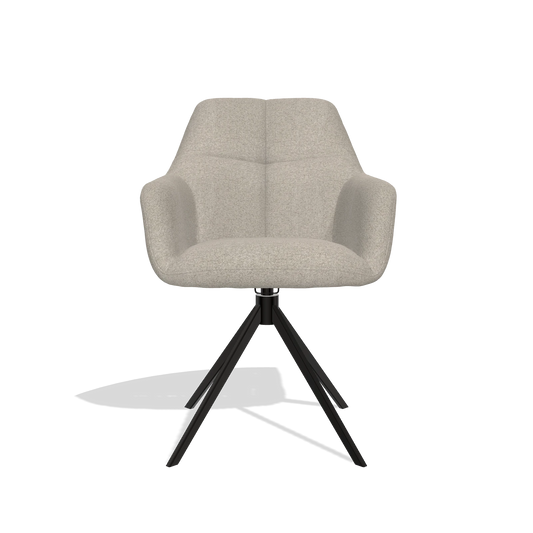 Chaise de salle à manger Terano 6565 en tissu Glory 05 (grège), pied pivotant en noir, vue de face