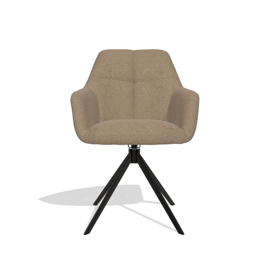 Chaise de salle à manger Terano 6565 en tissu Glory 13 (taupe), pied pivotant en noir, vue de face