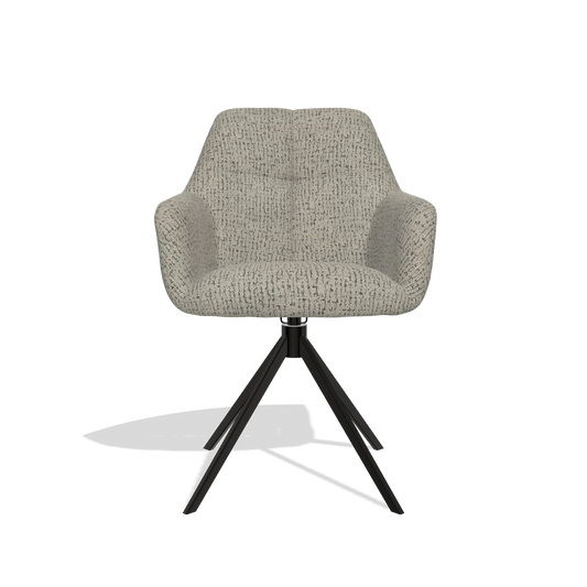 Chaise de salle à manger Terano 6565 en tissu Horta 01 (gris), pied pivotant en noir, vue de face