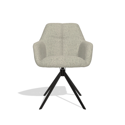 Chaise de salle à manger Terano 6565 en tissu Horta 05 (grège), pied pivotant en noir, vue de face