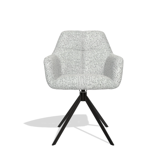 Chaise de salle à manger Terano 6565 en tissu Horta 101 (gris clair), pied pivotant en noir, vue de face