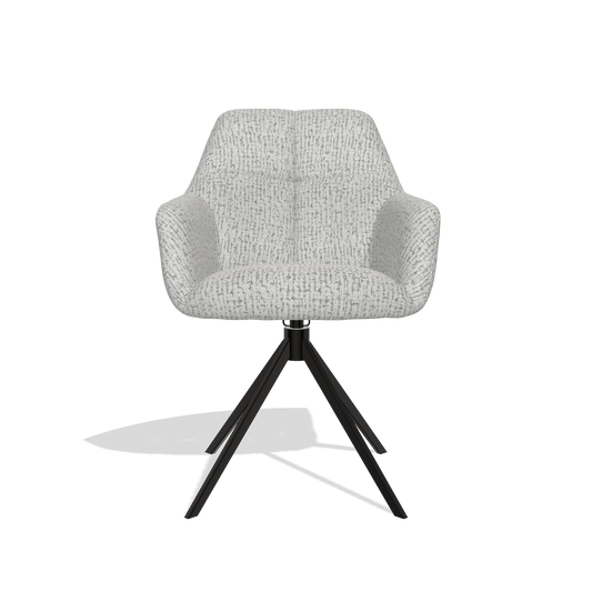 Chaise de salle à manger Terano 6565 en tissu Horta 106 (gris clair), pied pivotant en noir, vue de face