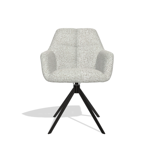 Chaise de salle à manger Terano 6565 en tissu Horta 186 (gris clair), pied pivotant en noir, vue de face