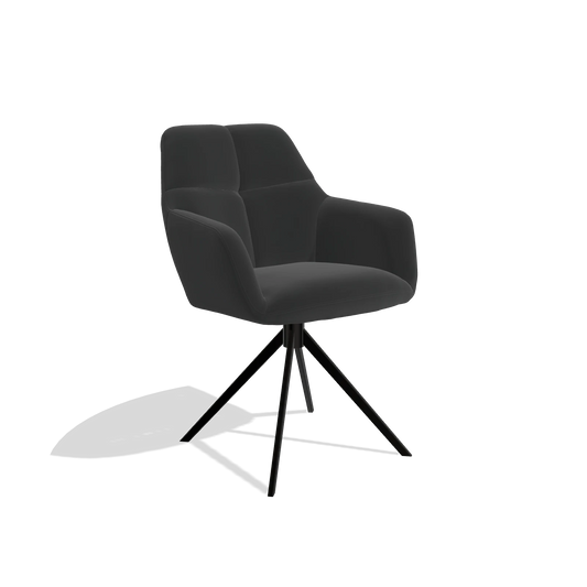 Silla de comedor Terano 6565 en Piel A804 (negro), base giratoria en negro, vista en ángulo