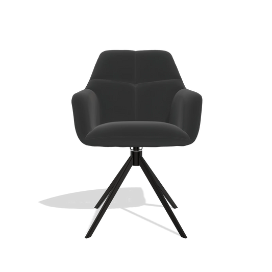 Silla de comedor Terano 6565 en Piel A804 (negro), base giratoria en negro, vista frontal