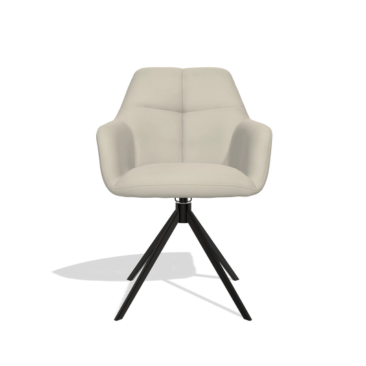 Silla de comedor Terano 6565 en Piel A822 (gris claro), base giratoria en negro, vista frontal