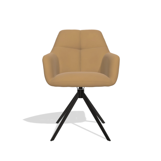 Silla de comedor Terano 6565 en Piel A823 (mostaza), base giratoria en negro, vista frontal