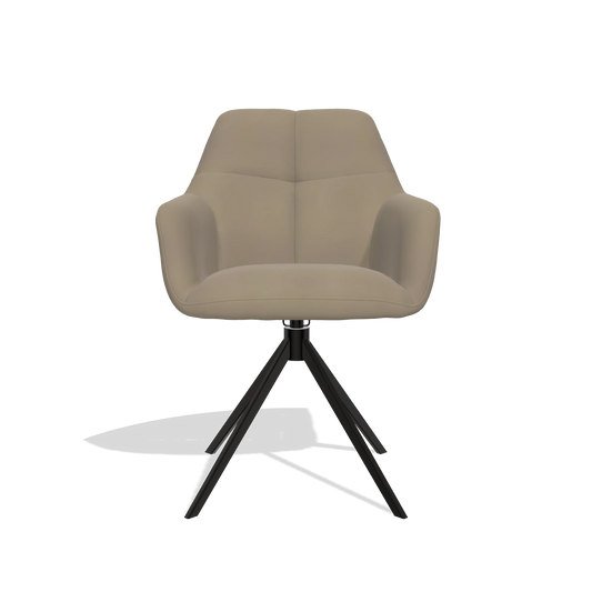 Silla de comedor Terano 6565 en Piel A824 (verde salvia), base giratoria en negro, vista frontal