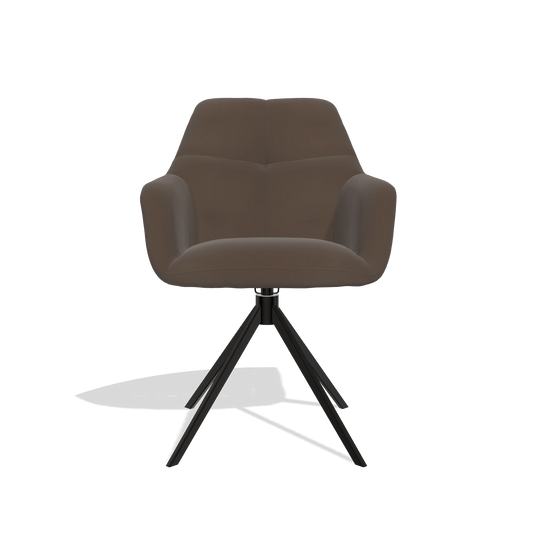 Silla de comedor Terano 6565 en Piel A825 (marrón), base giratoria en negro, vista frontal