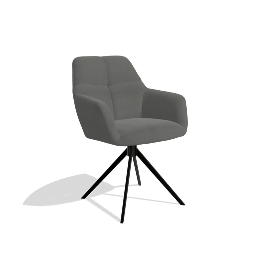 Silla de comedor Terano 6565 en Piel B400 (gris oscuro), base giratoria en negro, vista en ángulo