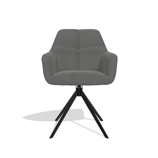 Silla de comedor Terano 6565 en Piel B400 (gris oscuro), base giratoria en negro, vista frontal