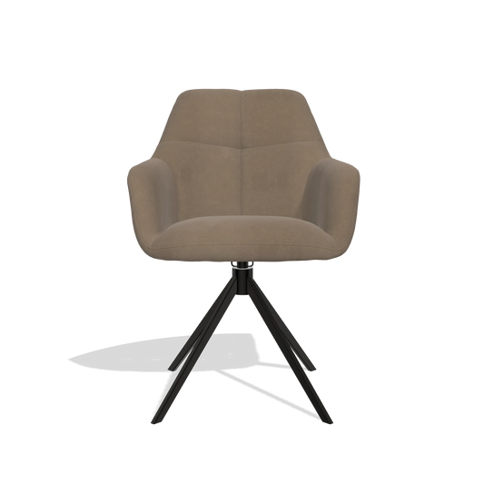 Silla de comedor Terano 6565 en Piel B402 (topo), base giratoria en negro, vista frontal