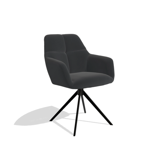 Silla de comedor Terano 6565 en Piel B500 (negro), base giratoria en negro, vista en ángulo
