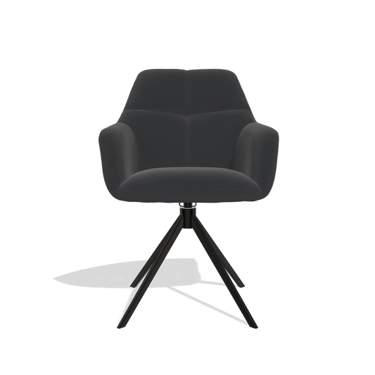 Silla de comedor Terano 6565 en Piel B500 (negro), base giratoria en negro, vista frontal