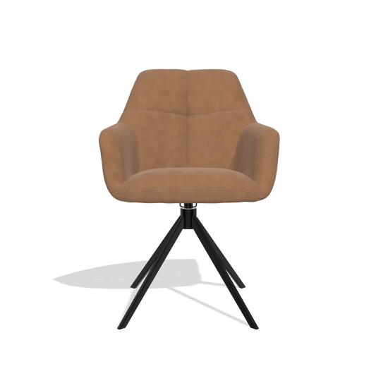 Silla de comedor Terano 6565 en Piel B501 (caramelo), base giratoria en negro, vista frontal