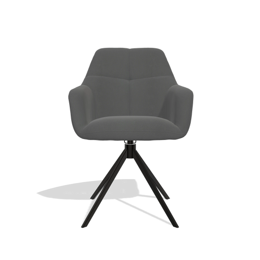 Silla de comedor Terano 6565 en Piel B502 (gris oscuro), base giratoria en negro, vista frontal