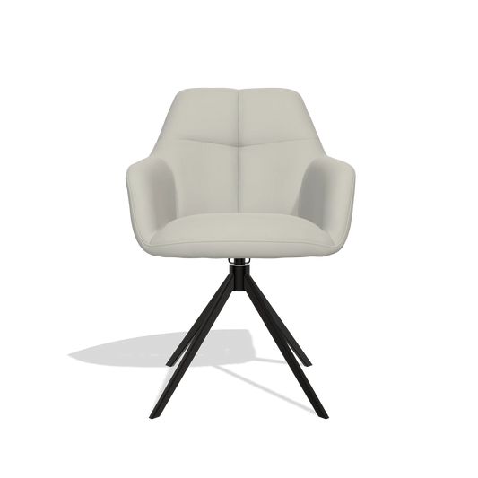 Silla de comedor Terano 6565 en Piel B506 (gris claro), base giratoria en negro, vista frontal