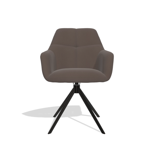 Silla de comedor Terano 6565 en Piel B535 (marrón), base giratoria en negro, vista frontal